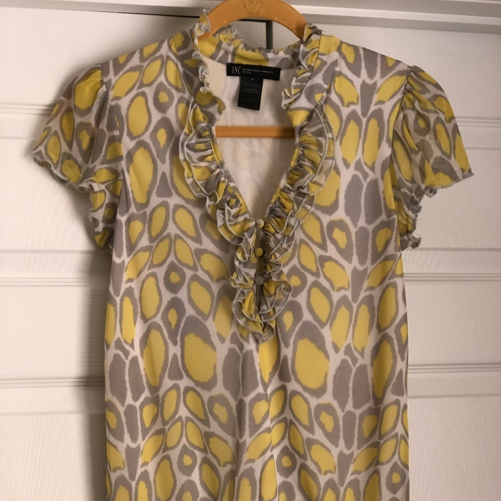 INC Petite Yellow and Grey Leopard Print Blouse
